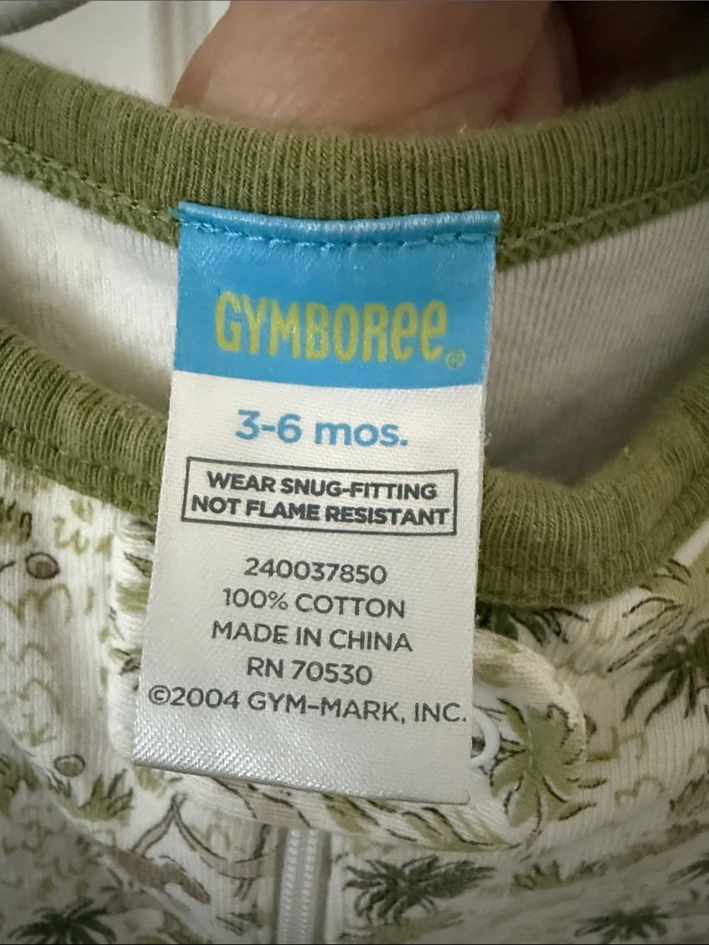 Gymboree White Dino Print Short Sleeve Zipper Romper with Green Trim